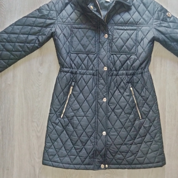 Michael Kors Long Black Diamond Quilted Puffer Coat - Picture 7 of 11